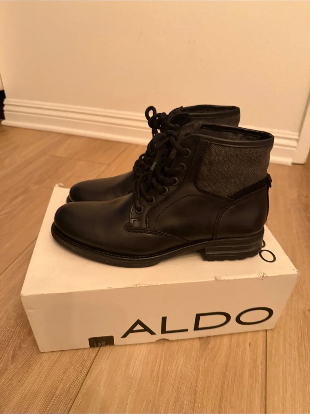 Aldo Black Lace-Up Leather Ankle Boots